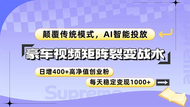 豪车视频矩阵裂变战术，颠覆传统模式，AI智能投放，日增400+高净值创业...-云创网