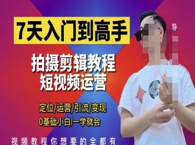 7天入门到高手，短视频剪辑运营高手课，定位 运营 引|流 变现，0基础小白一学就会-云创网