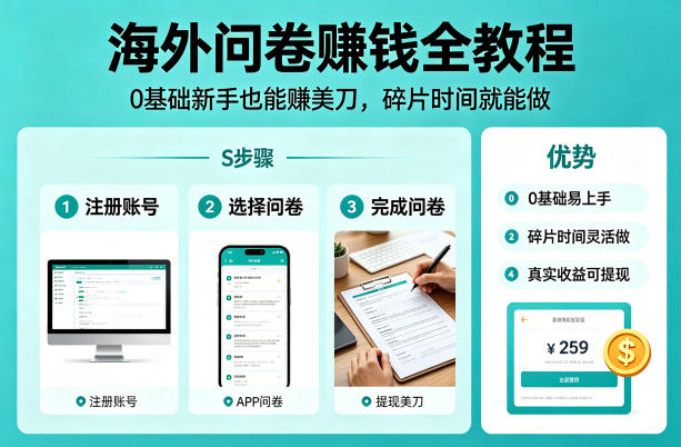 海外问卷賺钱全教程，0基础新手也能賺美刀，碎片时间就能做-云创网