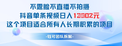 不露脸不直播不拍摄抖音单条视频日入1k+这个项目适合所有人长期积累的项目-云创网