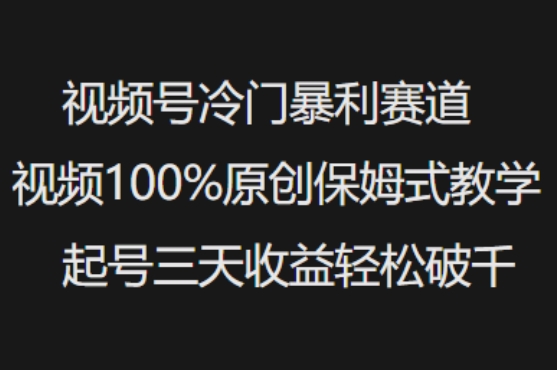 视频号冷门暴利赛道视频100%原创保姆式教学起号三天收益轻松破千-云创网