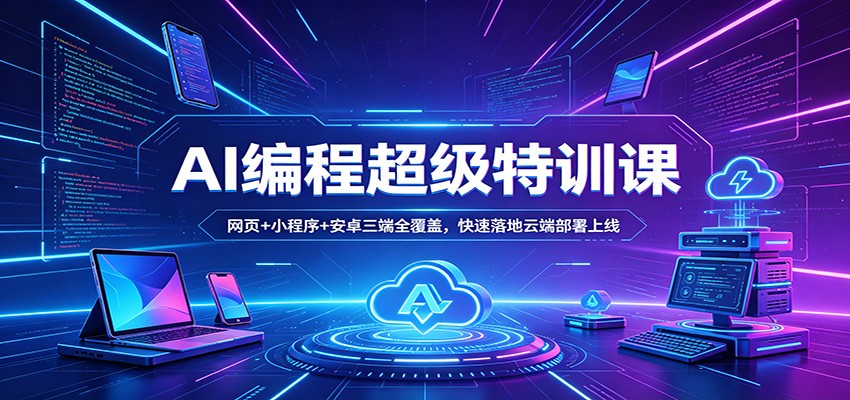 AI编程超级特训课：网页+小程序+安卓三端全覆盖，快速落地云端部署上线-云创网