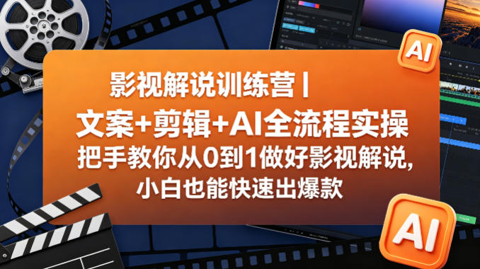 影视解说训练营｜文案+剪辑+AI全流程实操，把手教你从0到1做好影视解说，小白也能快速出爆款-云创网