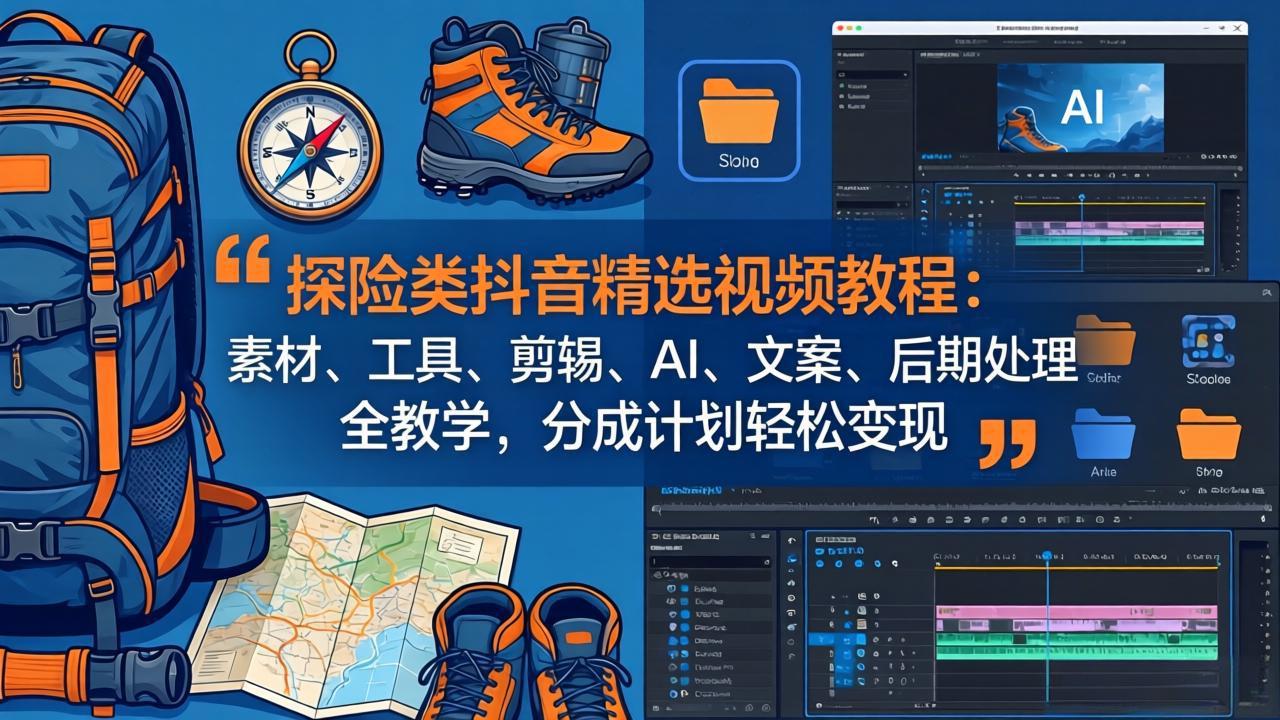 探险类抖音精选视频教程：素材、工具、剪辑、AI、文案、后期处理全教学，分成计划轻松变现-云创网