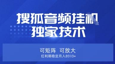 【搜狐音频挂G】独家技术，可矩阵可放大，红利期稳定月入8k【揭秘】-云创网