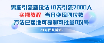 男粉引流新玩法10天引流7000人当日变现四位数可复制可批量0封号-云创网