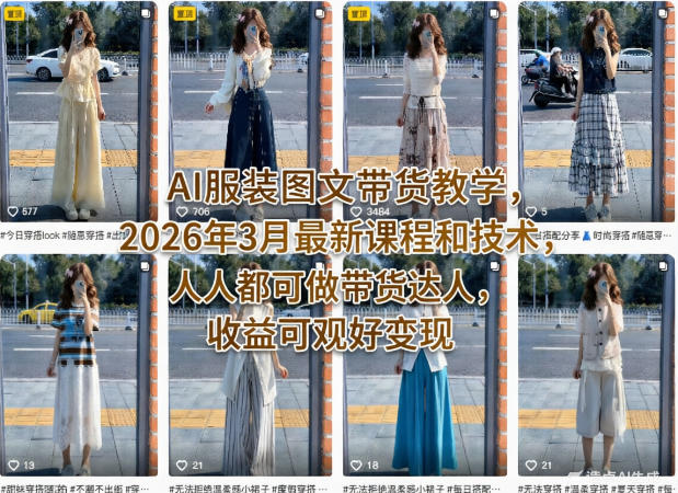 AI服装图文带货教学，2026年3月最新课程和技术，人人都可做带货达人，收益可观好变现-云创网
