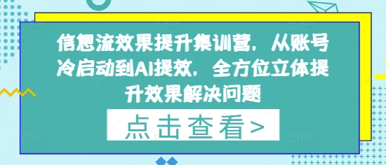信息流效果提升集训营，从账号冷启动到AI提效，全方位立体提升效果解决问题-云创网