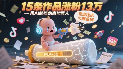 用AI制作幼崽代言人，宝宝的控诉火爆全网，15条作品涨粉13W，单号月入5位数实操教程-云创网