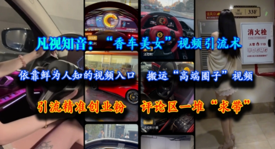 凡视知音：“香车美女”视频引流术，依靠鲜为人知的视频入口，搬运“高端圈子”视频，引流精准创业粉，评论区一堆“求带”-云创网