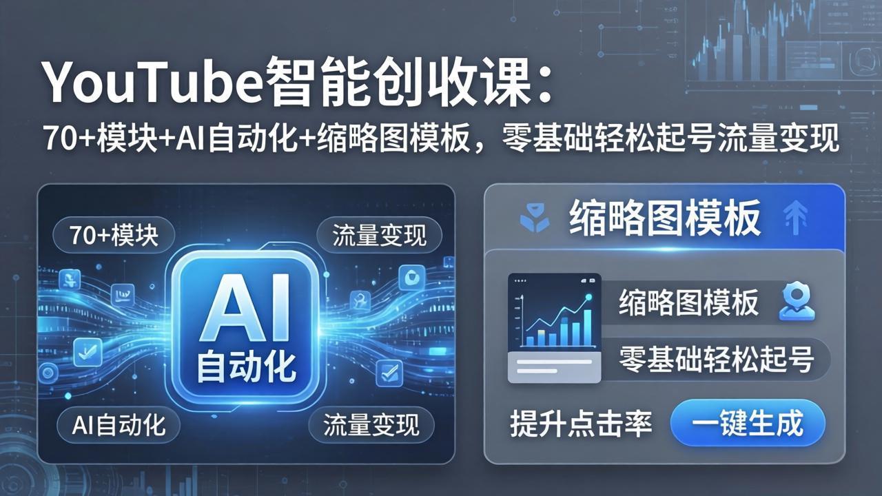 YouTube智能创收课：70+模块+AI自动化+缩略图模板，零基础轻松起号流量变现-云创网