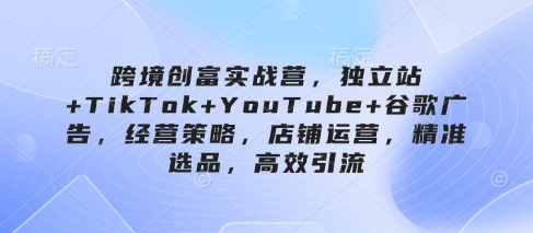 跨境创富实战营，独立站+TikTok+YouTube+谷歌广告，经营策略，店铺运营，精准选品，高效引流-云创网