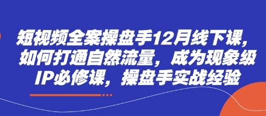 短视频全案操盘手12月线下课，如何打通自然流量，成为现象级IP必修课，操盘手实战经验-云创网