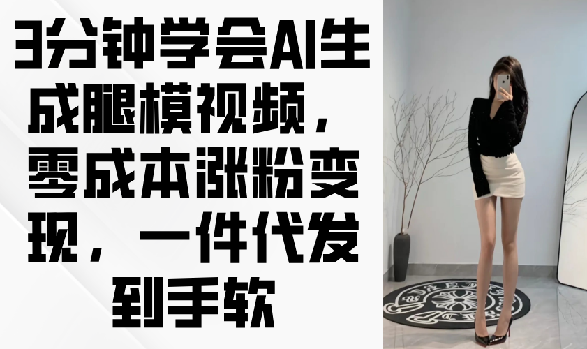 3分钟学会AI生成腿模视频，零成本涨粉变现，一件代发到手软-云创网