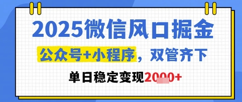 2025微信风口掘金，公众号+小程序双管齐下，单日稳定变现1k+【揭秘】-云创网