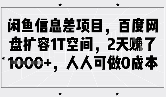 闲鱼信息差项目，百度网盘扩容1T空间，2天收益1k+，人人可做0成本-云创网