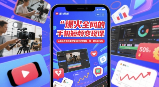 爆火全网的手机短视频变现课，0基础教你拍摄剪辑涨粉运营变现，用一部手机挣钱-云创网