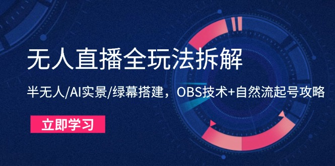 无人直播全玩法拆解：半无人/AI实景/绿幕搭建，OBS技术+自然流起号攻略-云创网