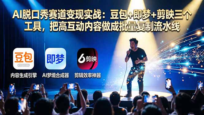 AI脱口秀赛道变现实战：豆包+即梦+剪映三个工具，把高互动内容做成批量复制流水线-云创网