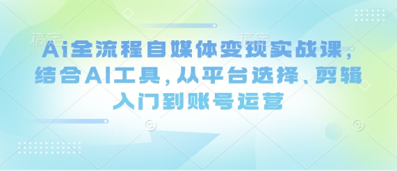 Ai全流程自媒体变现实战课，结合AI工具，从平台选择、剪辑入门到账号运营-云创网