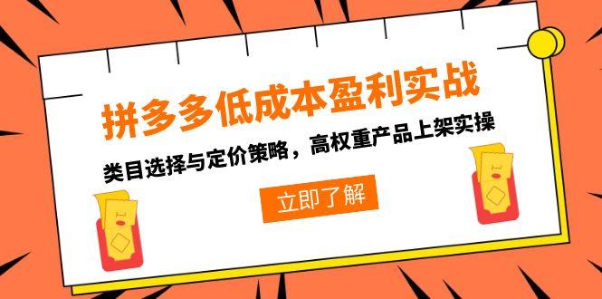 拼多多低成本盈利实战，类目选择与定价策略，高权重产品上架实操-云创网