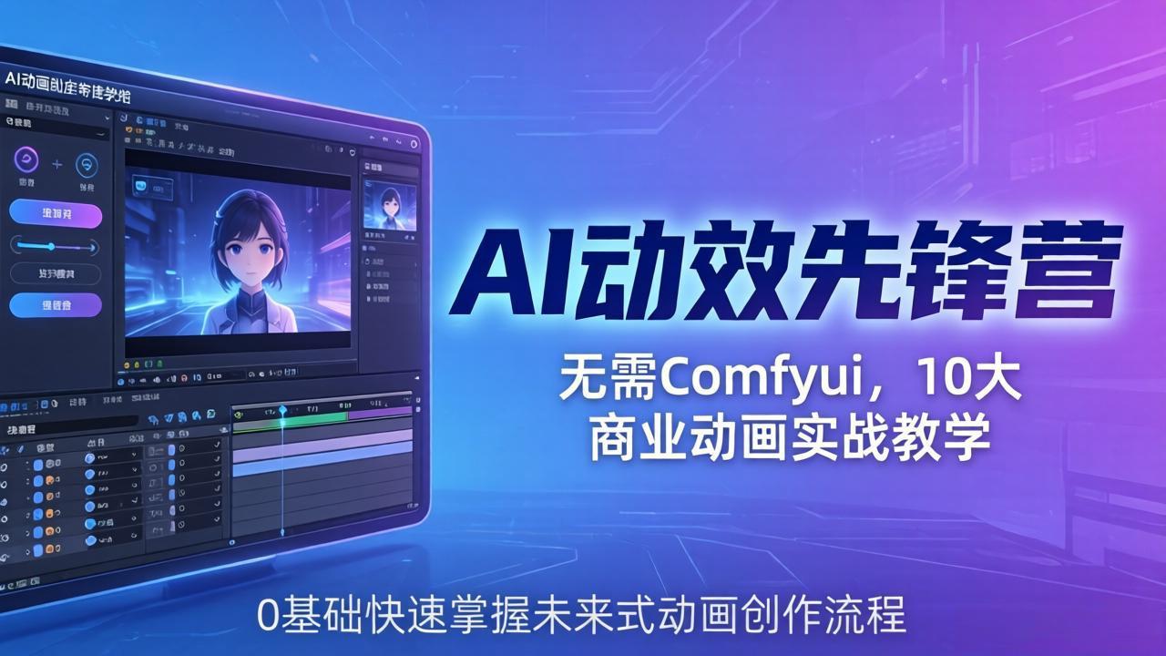 AI 动效先锋营：无需Comfyui，10大商业动画实战教学，0基础快速掌握未来式动画创作流程-云创网