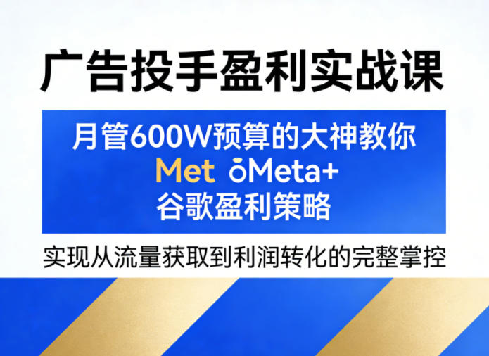 广告投手盈利实战课，月管600W预算的大神教你Meta+谷歌盈利策略，实现从流量获取到利润转化的完整掌控-云创网