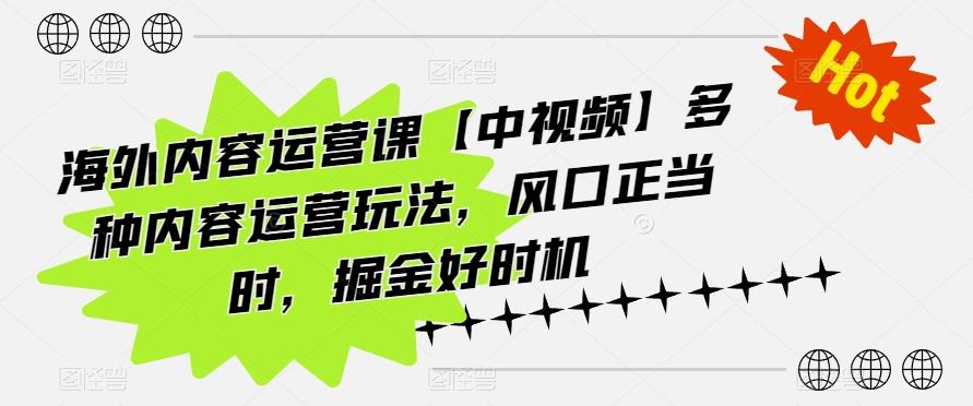 海外内容运营课【中视频】多种内容运营玩法，风口正当时，掘金好时机-云创网