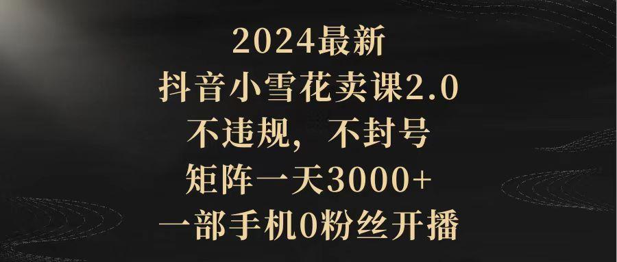 (9639期)2024最新抖音小雪花卖课2.0 不违规 不封号 矩阵一天3000+一部手机0粉丝开播-云创网