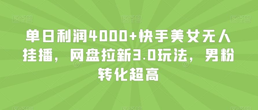 单日利润4000+快手美女无人挂播，网盘拉新3.0玩法，男粉转化超高【揭秘】-云创网