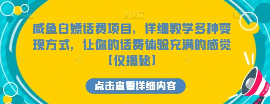 咸鱼白嫖话费项目，详细教学多种变现方式，让你的话费体验充满的感觉【仅揭秘】-云创网