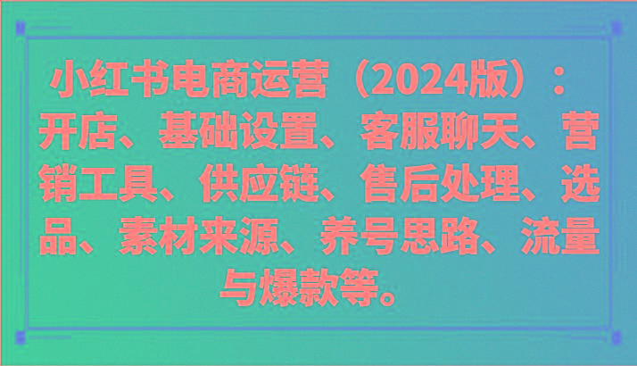 小红书电商运营(2024版)：开店、设置、供应链、选品、素材、养号、流量与爆款等-云创网