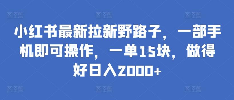 小红书最新拉新野路子，一部手机即可操作，一单15块，做得好日入2000+【揭秘】-云创网