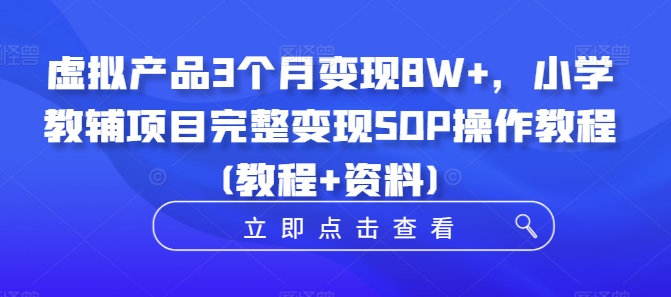 虚拟产品3个月变现8W+，小学教辅项目完整变现SOP操作教程(教程+资料)-云创网