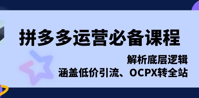 拼多多运营必备课程，解析底层逻辑，涵盖低价引流、OCPX转全站-云创网
