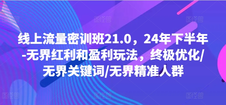 线上流量密训班21.0，24年下半年-无界红利和盈利玩法，终极优化/无界关键词/无界精准人群-云创网