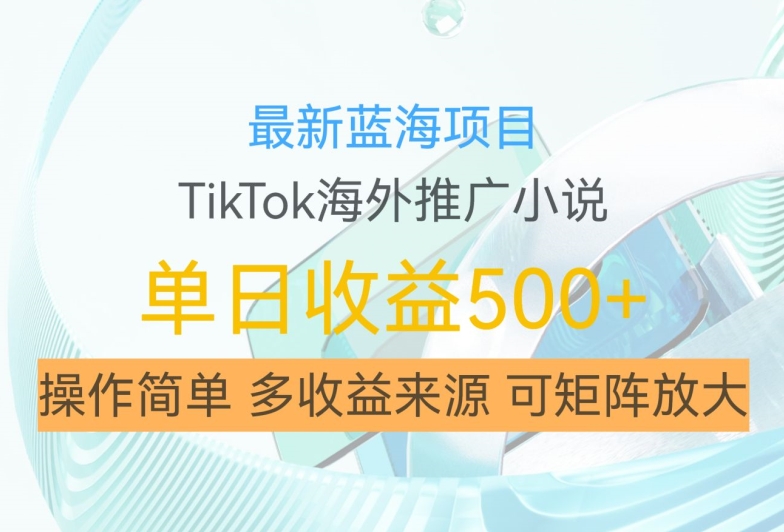 最新蓝海项目，利用tiktok海外推广小说赚钱佣金，简单易学，日入500+，可矩阵放大【揭秘】-云创网
