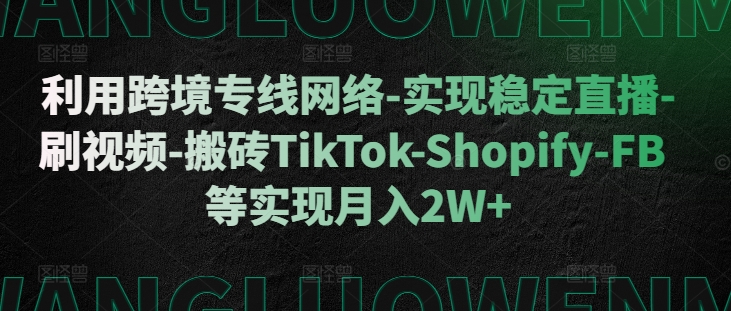 利用跨境专线网络-实现稳定直播-刷视频-搬砖TikTok-Shopify-FB等实现月入2W+【揭秘】-云创网